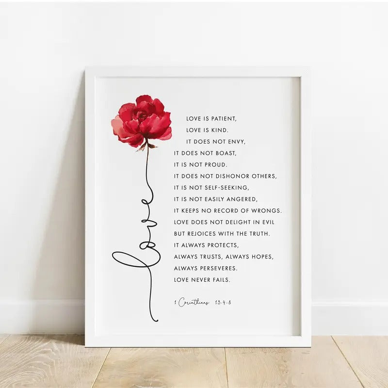 1 Corinthians 13:4 8 Love Bible Verse Wall Art, Scripture Print, Floral Scripture, Room Decor, Christian Wall Art, Poster...