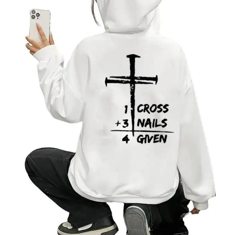 1 Cross 3 Nails Forgiven Christian Hoodie Casual Street Style Fleece Fabric Pullover Sweatshirt for Women for Men,...