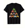 1 Piece, 100% Cotton, Christmas Tree Monogram Printed T Shirt, Seasonal Casual New Wave Men's T Shirt, Crew Neck High...