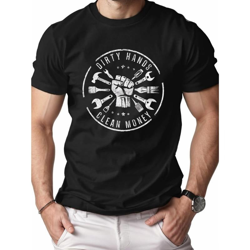 1 pc, 100% cotton T-shirt, DIRTY HANDS CLEAN MONEY pure cotton men's Tshirt comfort fit Made in USA Hoodie, Sweatshirt