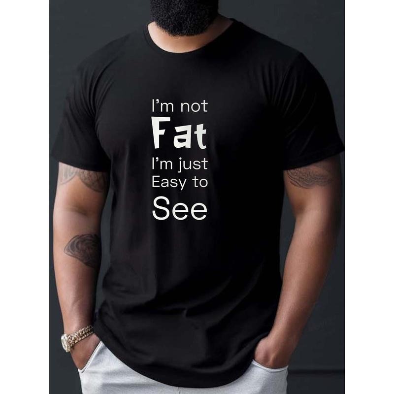1 pc, 100% cotton T-shirt, I'm Not Fat Print Men's Casual Short Sleeve Crew Neck T-shirt, Summer Outdoor Made in USA...