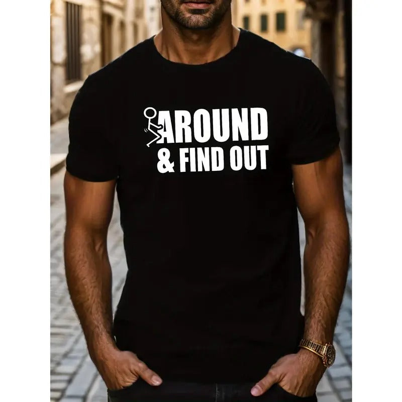 1 pc, 100% cotton T-shirt, a 100% cotton T-shirt, a novel, men's bold "F AROUND AND FIND OUT" graphic T-shirt - casual...