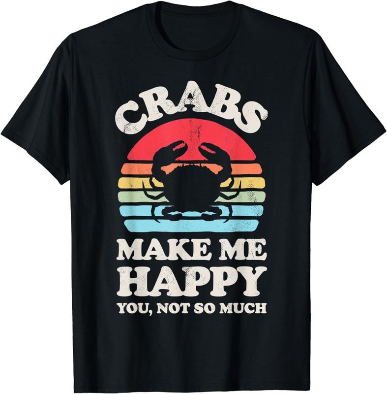 [100% Cotton] Crabs Make Me Happy Crab Sea Animal Seafood Lover Retro Men T-Shirt Hoodie, Sweatshirt | GrindPrints.com