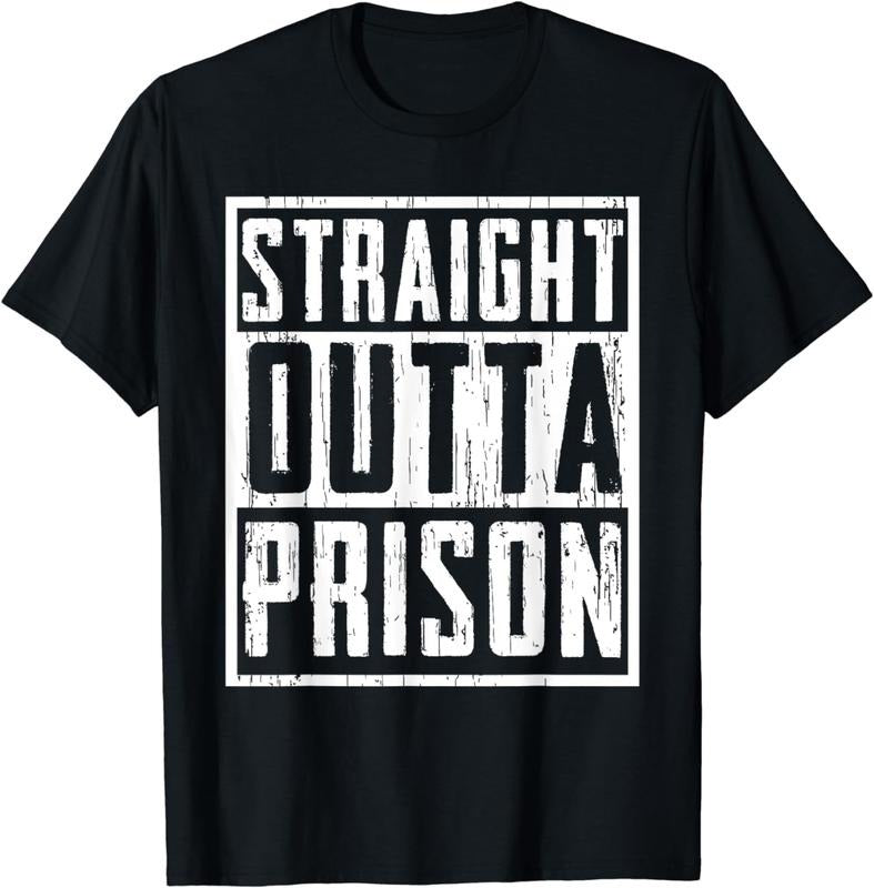 [100% Cotton] Funny Straight Outta Prison Gift For Men Women Cool Prisoner T-Shirt Hoodie, Sweatshirt | GrindPrints.com