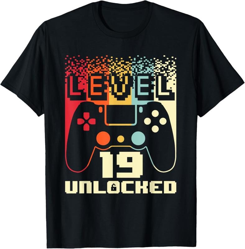100% Cotton 19th Birthday For Men Level 19 Unlocked Gamer 19 Year Old T-Shirt Hoodie, Sweatshirt | GrindPrints.com