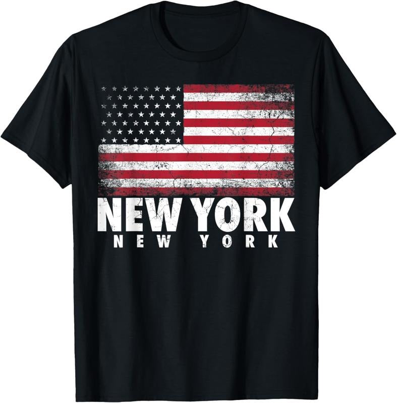 100% Cotton 4th of July Gift for Men Women New York American Flag T-Shirt Hoodie, Sweatshirt | GrindPrints.com