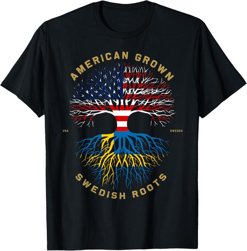 100% Cotton American Grown Swedish Roots Tree USA Flag Unique T-Shirts, Hoodie, Sweatshirt
