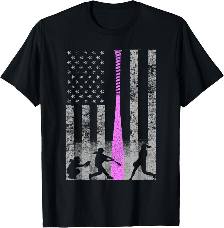 100% Cotton American Softball Flag T-Shirt - Players and Pink Bat T-Shirt Hoodie, Sweatshirt | GrindPrints.com