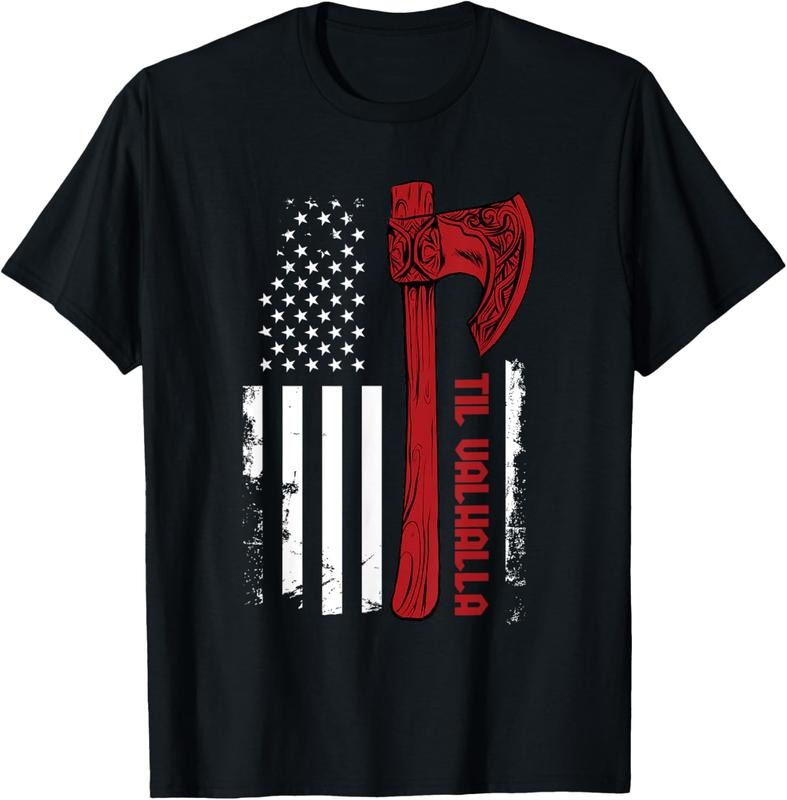 100% Cotton American Viking Axe Flag Til Valhalla Norse Mythology T-Shirts, Hoodie, Sweatshirt