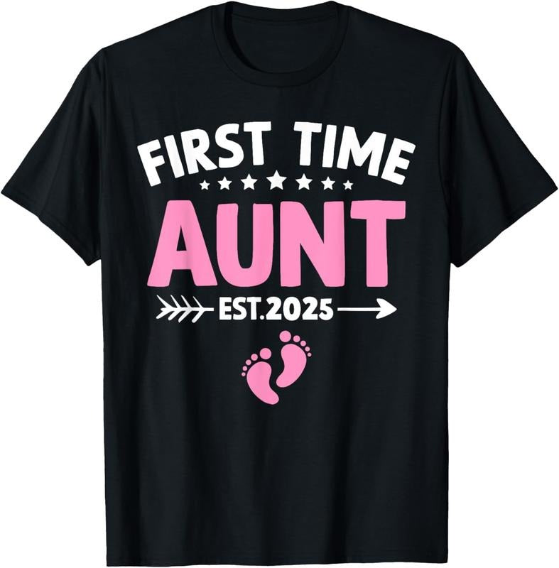 100% Cotton Auntie 2025 First Time Aunt Est 2025 Baby Announcement T-Shirts, Hoodie, Sweatshirt