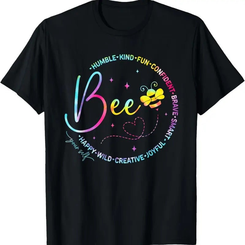 100% Cotton Bee Happy Kind Brave Humble Smart Positive Bumblebee Womens T-Shirt Hoodie, Sweatshirt | GrindPrints.com