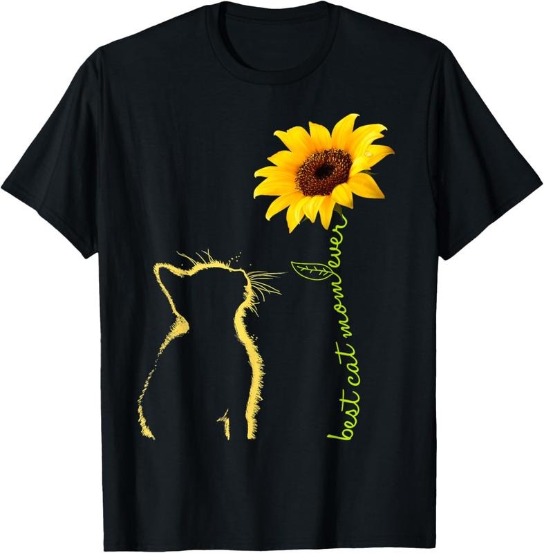 100% Cotton Best Cat Mom Ever Sunflower Mother's Day Gifts for Cat Lover T-Shirt Hoodie, Sweatshirt | GrindPrints.com