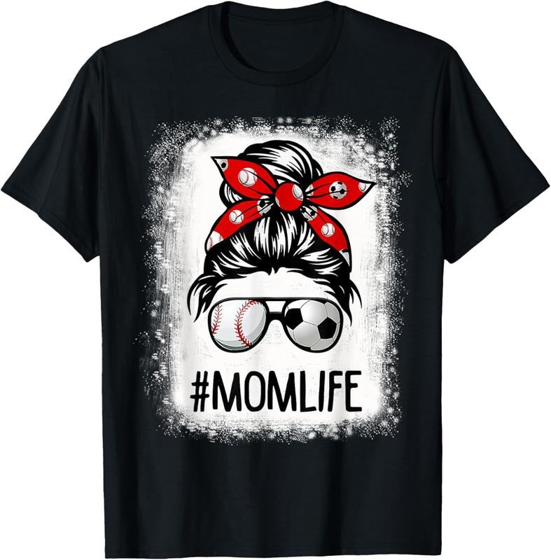 100% Cotton Bleached Mom Life Soccer Messy Bun Baseball Game Day T-Shirt Hoodie, Sweatshirt | GrindPrints.com