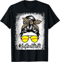 100% Cotton Bleached Softball Mom Life With Leopard and Messy Bun Player T-Shirt Hoodie, Sweatshirt | GrindPrints.com