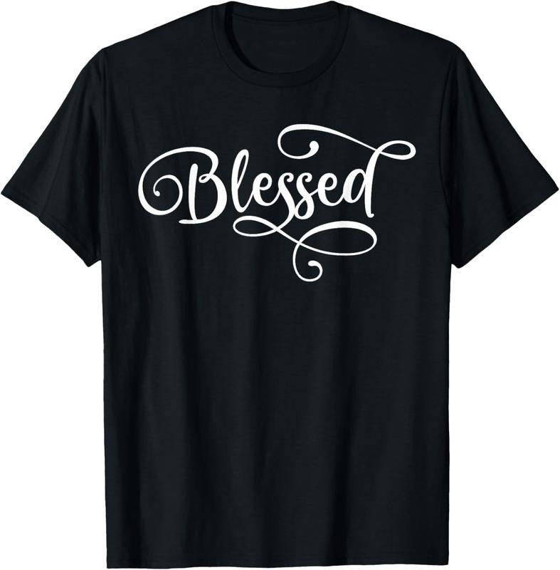 100% Cotton Blessed White Fancy Script Christian Religious God Jesus T-Shirts, Hoodie, Sweatshirt