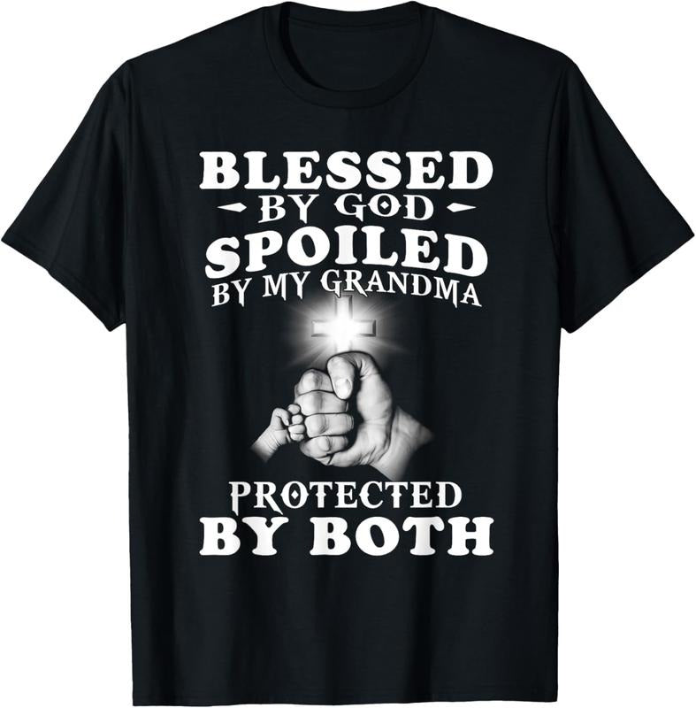 100% Cotton Blessed by God spoiled by my grandma protected by both T-Shirt Hoodie, Sweatshirt | GrindPrints.com