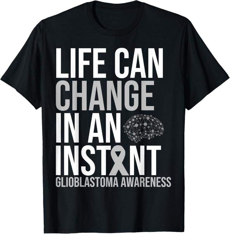 100% Cotton Brain Cancer Awareness Life can change Tumor Grey Ribbon T-Shirt Hoodie, Sweatshirt | GrindPrints.com