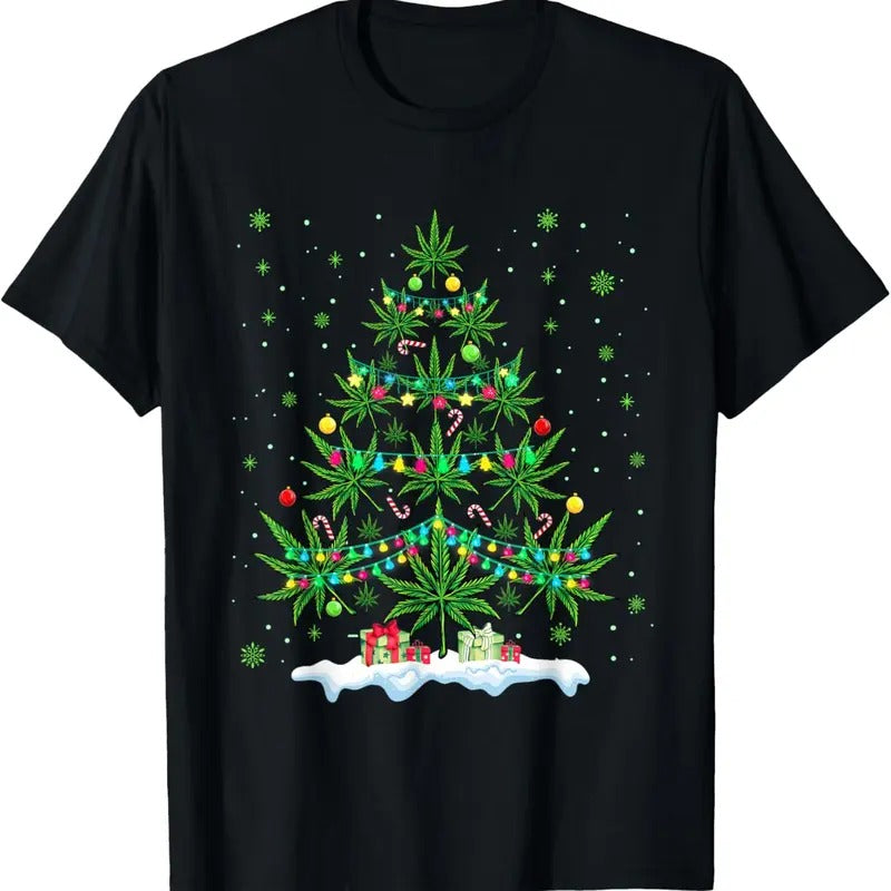 100% Cotton Cannabis Christmas Tree Xmas Funny Smoking Weed Marijuana T-Shirt Hoodie, Sweatshirt | GrindPrints.com