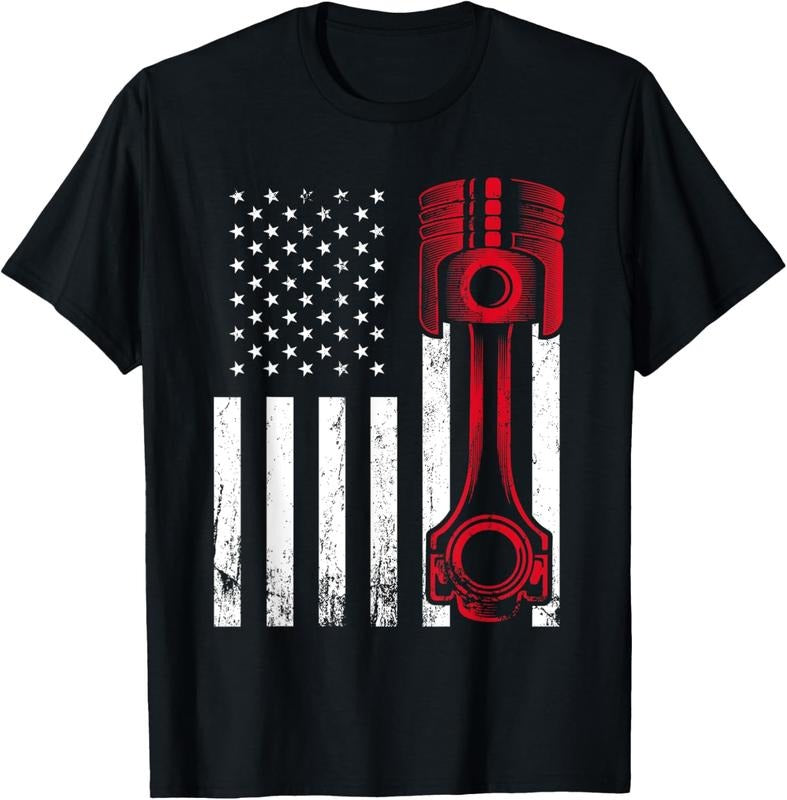 100% Cotton Car Enthusiast American Flag Piston Muscle Car T-Shirts, Hoodie, Sweatshirt