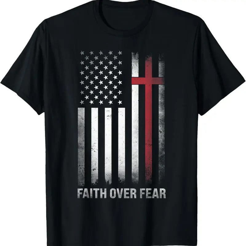 100% Cotton Christian US USA Flag American Christ Faith Over Fear Cross T-Shirt Hoodie, Sweatshirt | GrindPrints.com