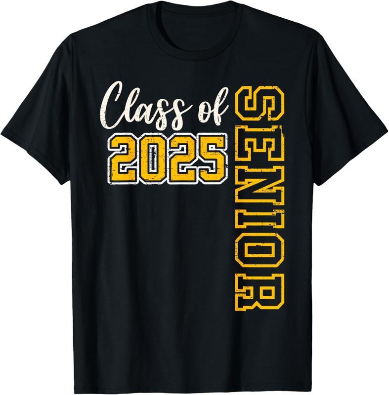 100% Cotton Class of 2025 Senior 25 High School Graduation Black Gold T-Shirt Hoodie, Sweatshirt | GrindPrints.com