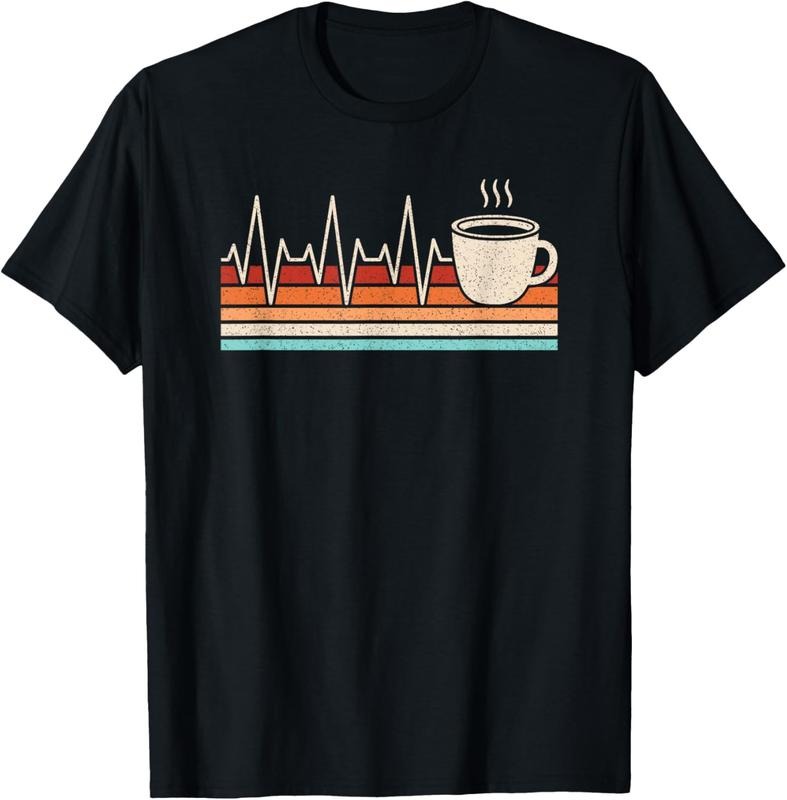 100% Cotton Coffee Heartbeat Coffee Lover Retro Cup Of Coffee Men Women T-Shirt Hoodie, Sweatshirt | GrindPrints.com