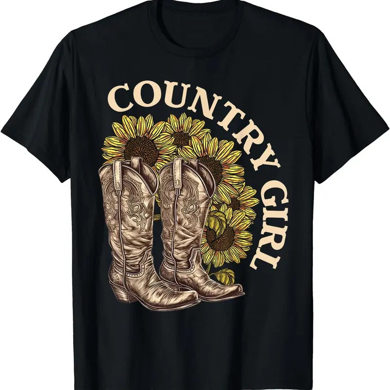 [100% Cotton]Country Girl Sunflower Boots Western Countryside Life T-Shirt Hoodie, Sweatshirt | GrindPrints.com
