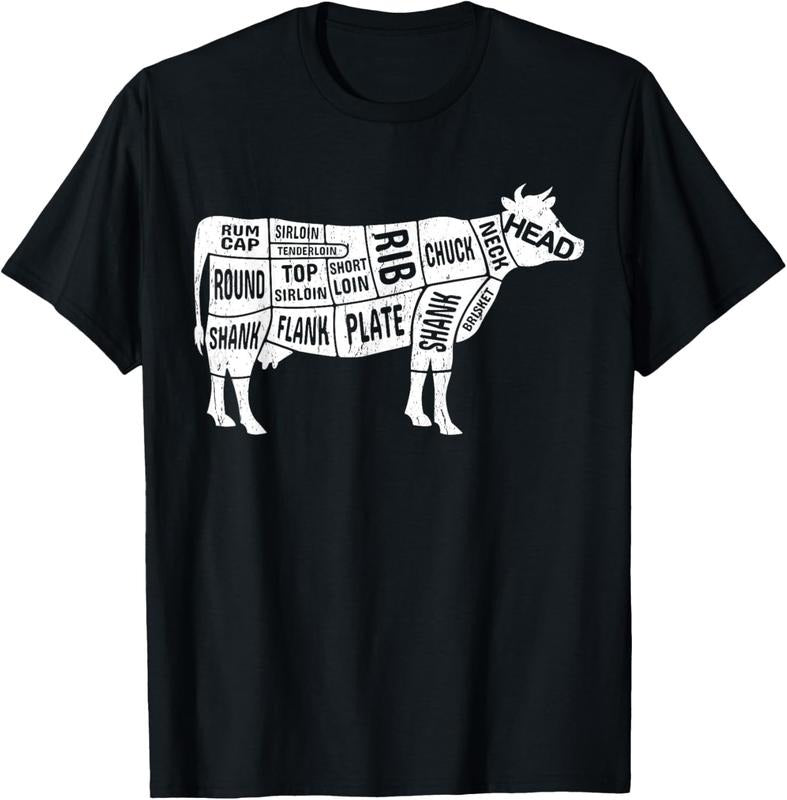 100% Cotton Cow Butcher Tees, Beef Cuts Diagram BBQ meat cuts T-Shirt Hoodie, Sweatshirt | GrindPrints.com