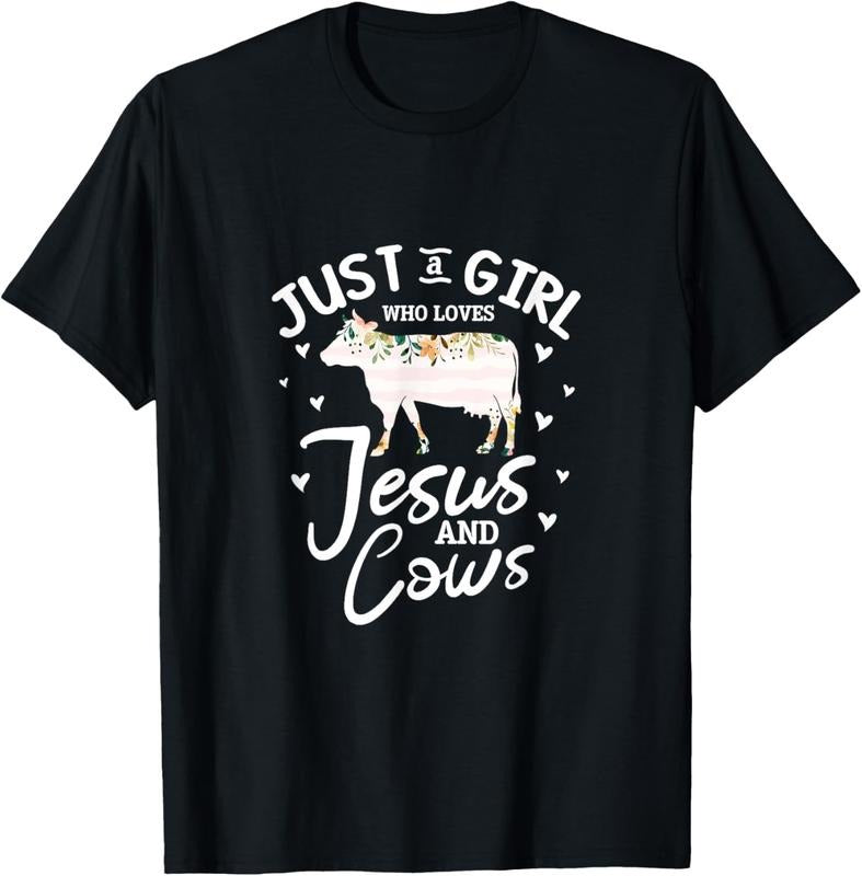 100% Cotton Cow Jesus Christian Just A Girl Who Loves Jesus and Cows T-Shirt Hoodie, Sweatshirt | GrindPrints.com