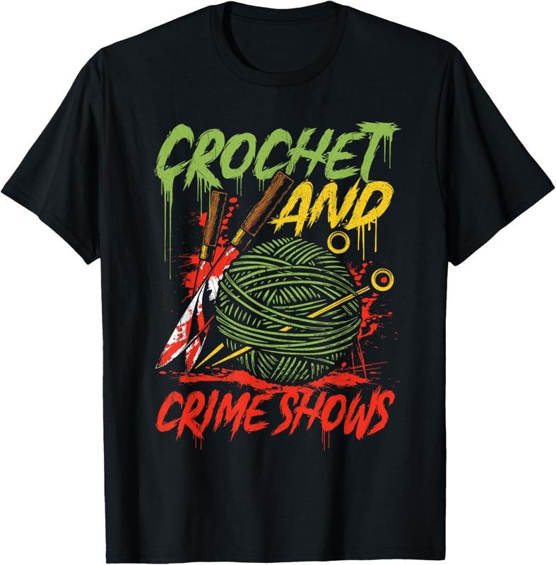 100% Cotton Crochet and Crime Shows Funny Crime Show Lover Knitting T-Shirt Hoodie, Sweatshirt | GrindPrints.com