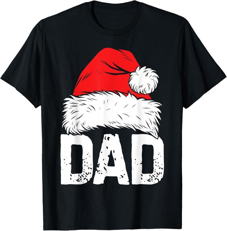 100% Cotton Dad Santa Christmas Family Matching Pajamas Papa Xmas Father Short Sleeve T-Shirt Hoodie, Sweatshirt