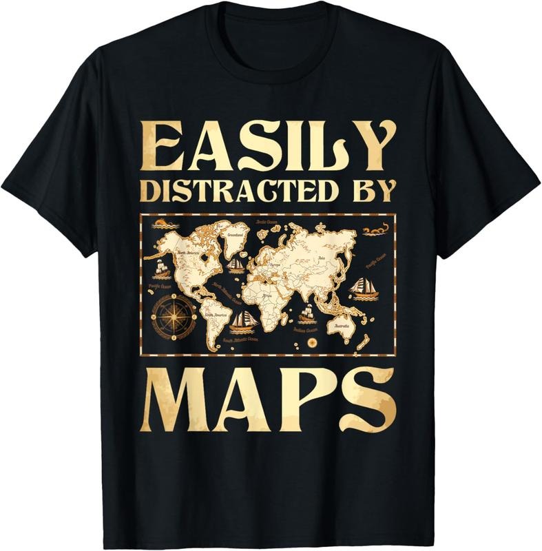 100% Cotton Easily Distracted By Maps - Cartography Geographer Map Lover T-Shirt Hoodie, Sweatshirt | GrindPrints.com