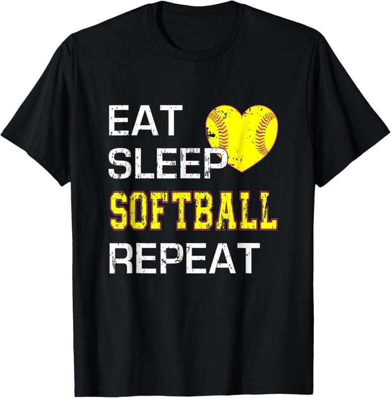 100% Cotton Eat Sleep Softball Repeat Funny Softbal T-Shirt Hoodie, Sweatshirt | GrindPrints.com