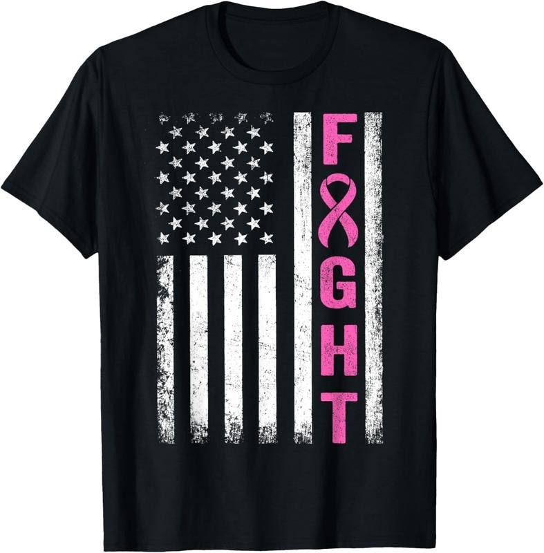 100% Cotton Fight Breast Survivor American Flag Breast Cancer Awareness T-Shirt Hoodie, Sweatshirt | GrindPrints.com