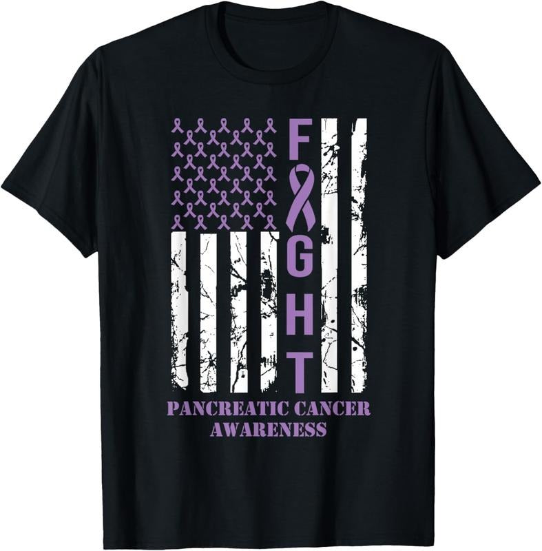 100% Cotton Fight Flag Purple Ribbon Support Pancreatic Cancer Awareness T-Shirts, Hoodie, Sweatshirt