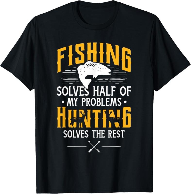 100% Cotton Fishing & Hunting solve my Problems - Funny Gift T-Shirt Hoodie, Sweatshirt | GrindPrints.com