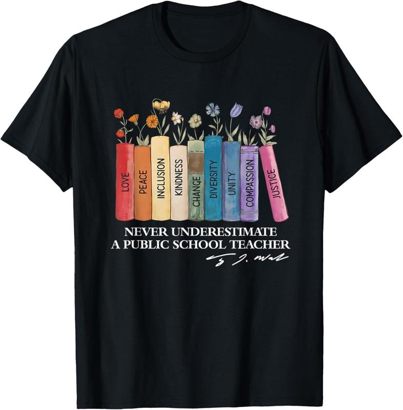 100% Cotton Floral Books Never Underestimate A Public School Teacher T-Shirt Hoodie, Sweatshirt | GrindPrints.com