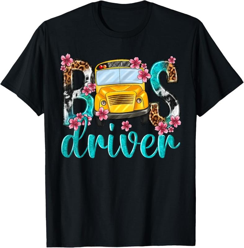 100% Cotton Floral Leopard Bus Driver School Bus Back To School 2023 T-Shirt Hoodie, Sweatshirt | GrindPrints.com