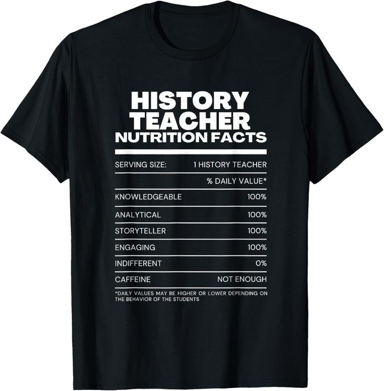 100% Cotton Funny History Teacher Nutrition Facts T-Shirt Hoodie, Sweatshirt | GrindPrints.com