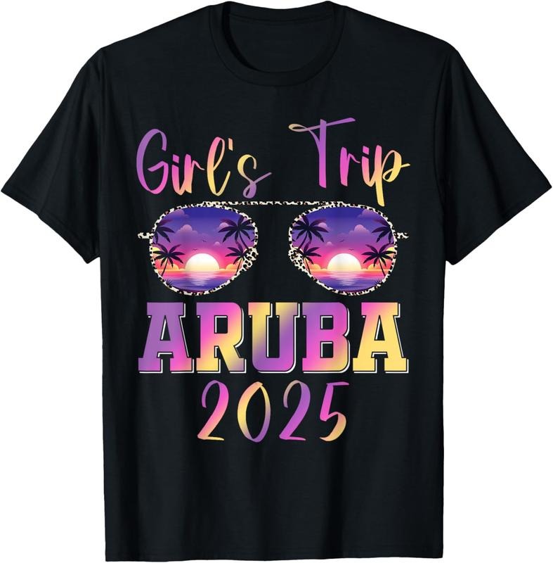 100% Cotton Girls Trip Aruba 2025 Leopard Sunglasses Beach Vacation T-Shirt Hoodie, Sweatshirt | GrindPrints.com