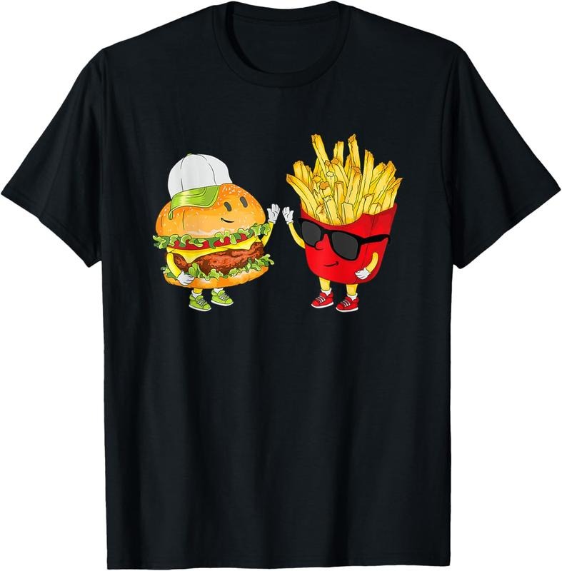 100% Cotton Hamburger Fries High Five | Cool Fun Combo Snacks Funny Gift T-Shirt Hoodie, Sweatshirt | GrindPrints.com