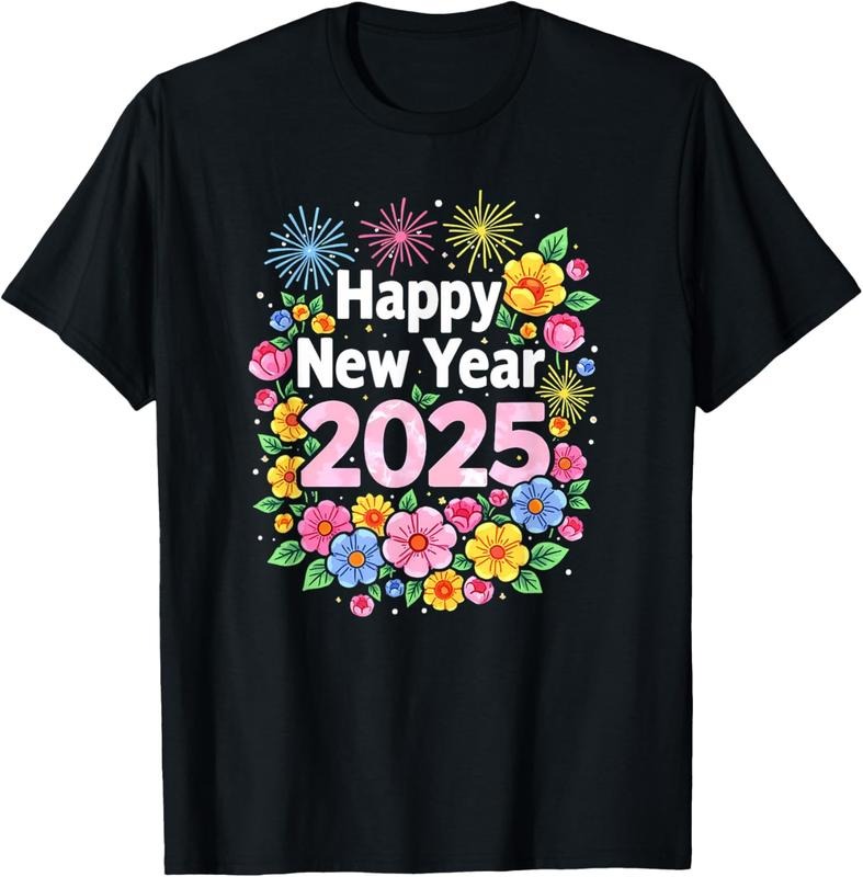 100% Cotton Happy New Year 2025 Colorful Funny Floral Flower 2025 T-Shirts, Hoodie, Sweatshirt