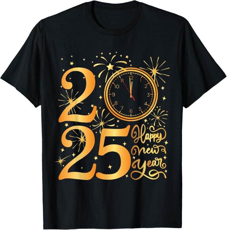 100% Cotton Happy New Year Fireworks 2025 New Years Eve Party Supplies T-Shirts, Hoodie, Sweatshirt