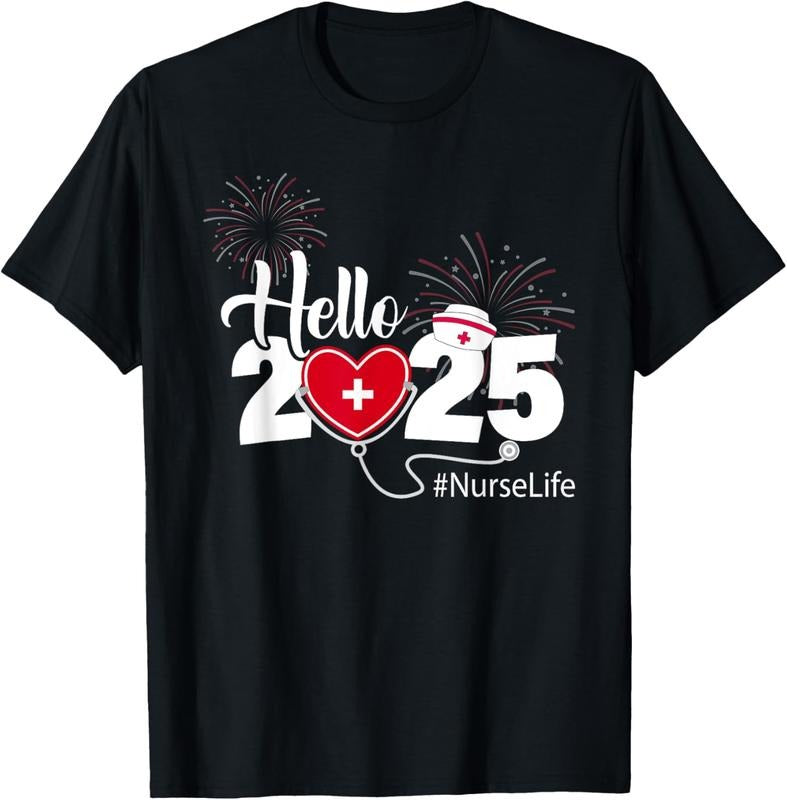 100% Cotton Hello 2025 Nurse Life Happy New Year 2025 Fireworks T-Shirt Hoodie, Sweatshirt | GrindPrints.com