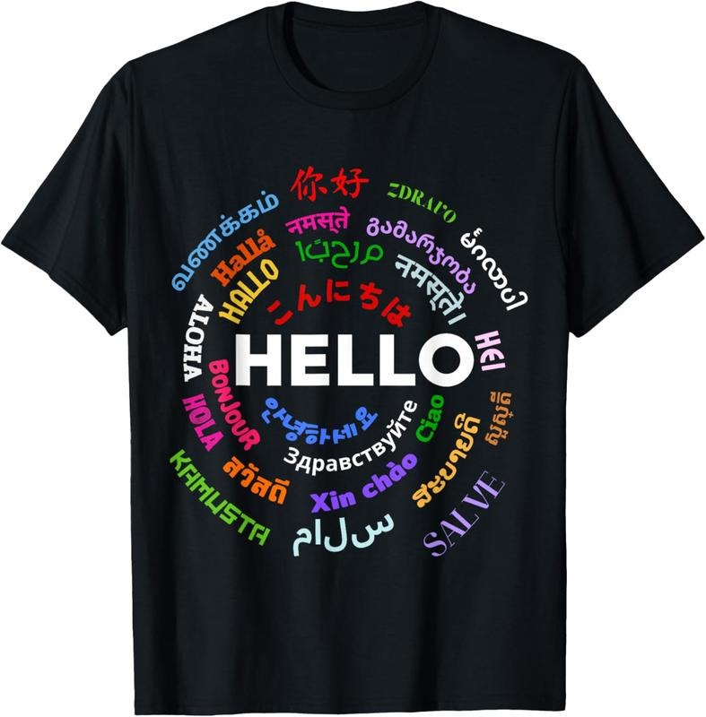 100% Cotton Hello in different languages Travel vacation Teacher Lover T-Shirt Hoodie, Sweatshirt | GrindPrints.com