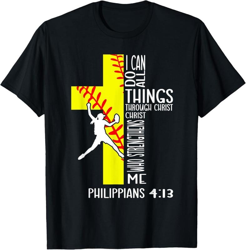 100% Cotton I Can Do All Things Through Christ Softball Christian Bible T-Shirt Hoodie, Sweatshirt | GrindPrints.com