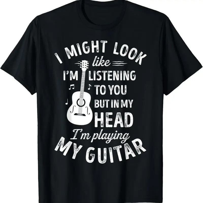 100% Cotton I Might Look Like I'm Listening To You Funny Guitar Music T-Shirt Hoodie, Sweatshirt | GrindPrints.com
