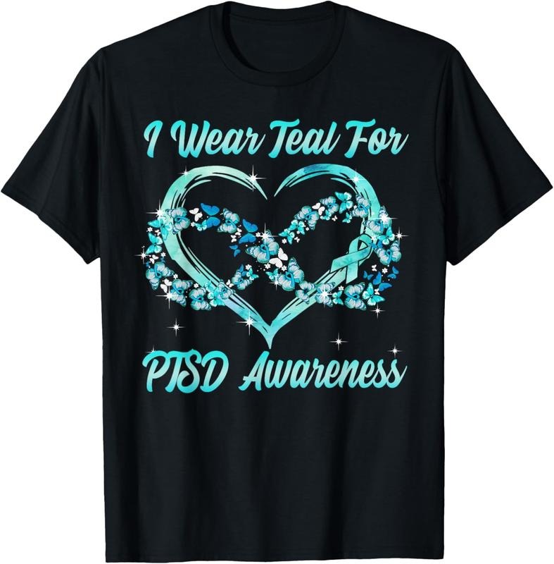 100% Cotton I Teal PTSD Awareness Heart Butterfly T-Shirts, Hoodie, Sweatshirt