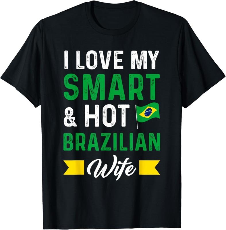 100% Cotton I love my smart & hot brazilian wife Brazil T-Shirt Hoodie, Sweatshirt | GrindPrints.com