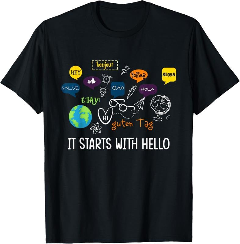 100% Cotton It Starts With Hello Friendship Inclusion Language Teacher T-Shirt Hoodie, Sweatshirt | GrindPrints.com